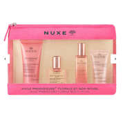 Nuxe trousse voyage prodigieux floral 2024 floral shower oil 30 ml + huile prodigieuse florale 10 ml + le parfum florale 15 ml + creme prodigieus boost gel cream 15 ml