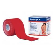 Benda adesiva leukotape k per taping fisioterapico larghezza 5 cm lunghezza 5 m colore rosso in roto