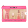 Nuxe trousse voyage prodigieux floral 2024 floral shower oil 30 ml + huile prodigieuse florale 10 ml + le parfum florale 15 ml + creme prodigieus boost gel cream 15 ml